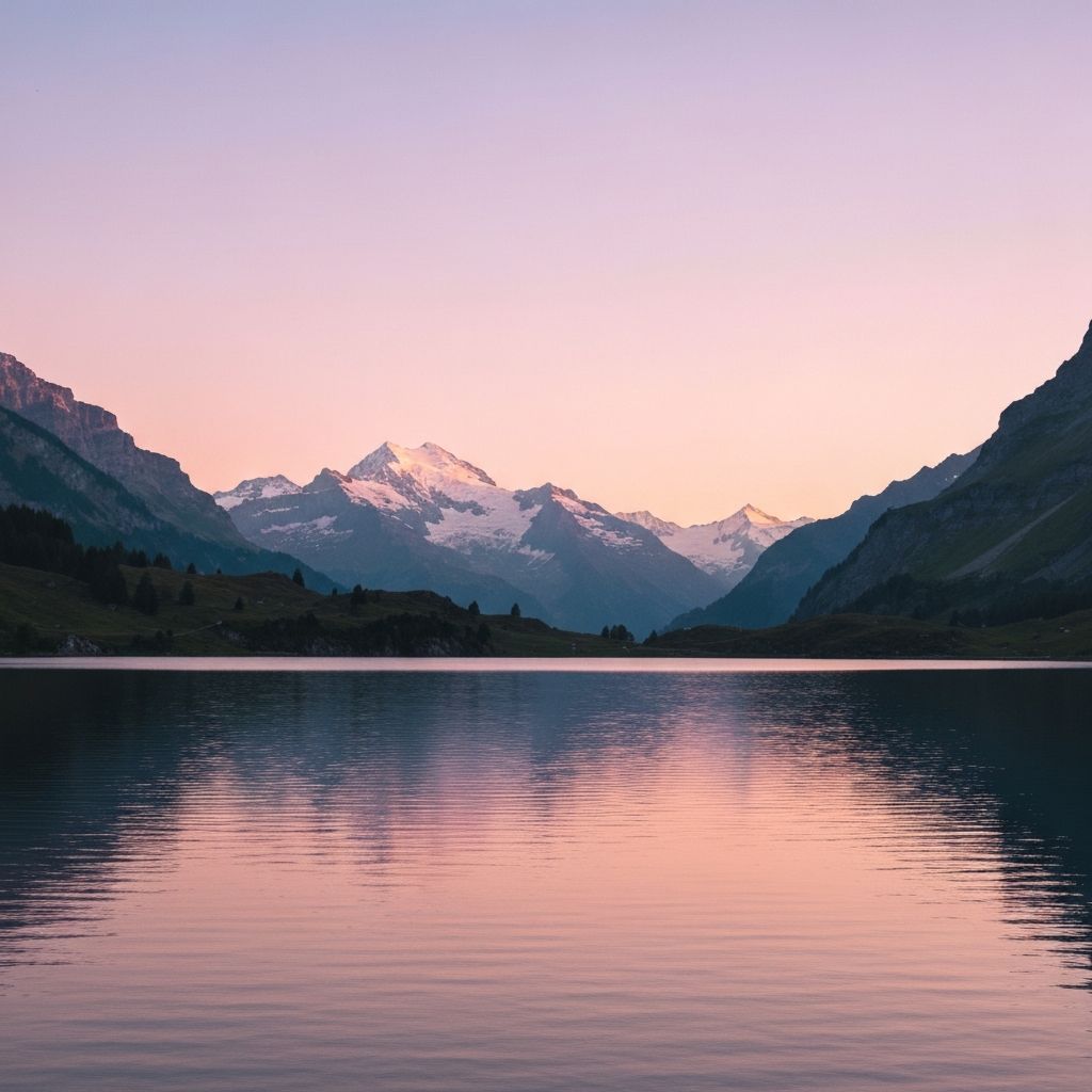 Ruhiger Bergsee bei Dämmerung